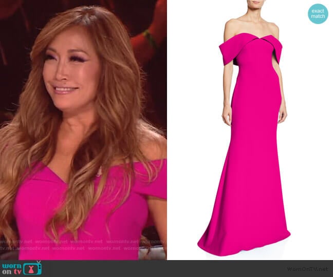 Off-the-Shoulder Short-Sleeve Mermaid Gown by Badgley Mischka Collection worn by Carrie Inaba on The Talk