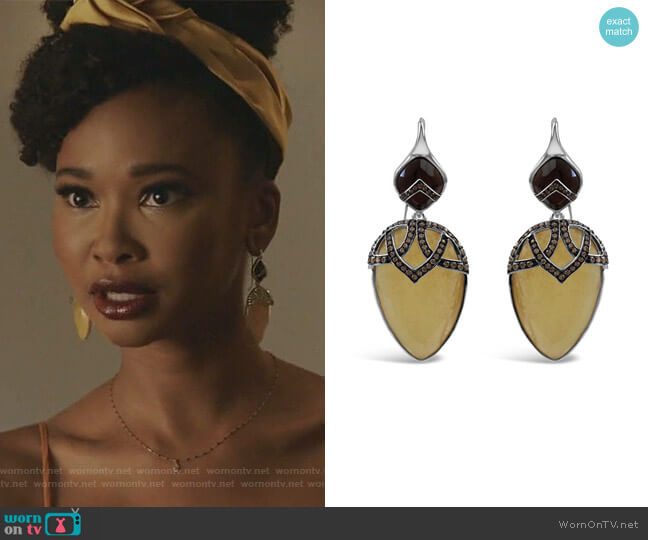 Sterling Silver Quartz & Calcite Dangle Earrings by Bellus Domina worn by Monica Colby (Wakeema Hollis) on Dynasty