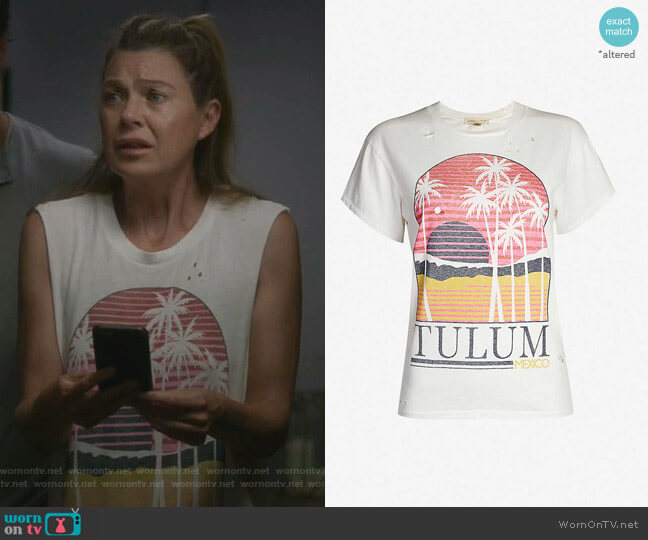 Perfect Boy Tulum Distressed Graphic Tee by Billabong x Sincerely Jules worn by Meredith Grey (Ellen Pompeo) on Greys Anatomy