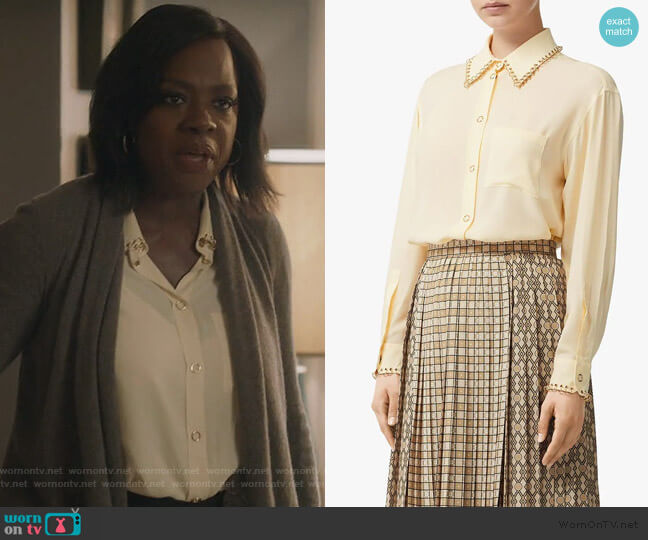 ring-pierced silk oversized shirt by Burberry worn by Annalise Keating (Viola Davis) on How to Get Away with Murder
