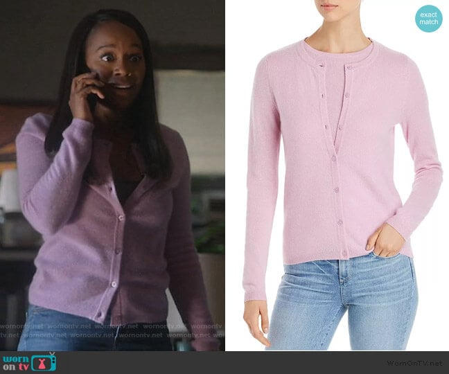 Crewneck Cashmere Cardigan by C by Bloomingdales worn by Michaela Pratt (Aja Naomi King) on How to Get Away with Murder