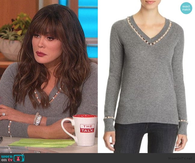 Embellished V-Neck Cashmere Sweater by C by Bloomingdales worn by Marie Osmond on The Talk