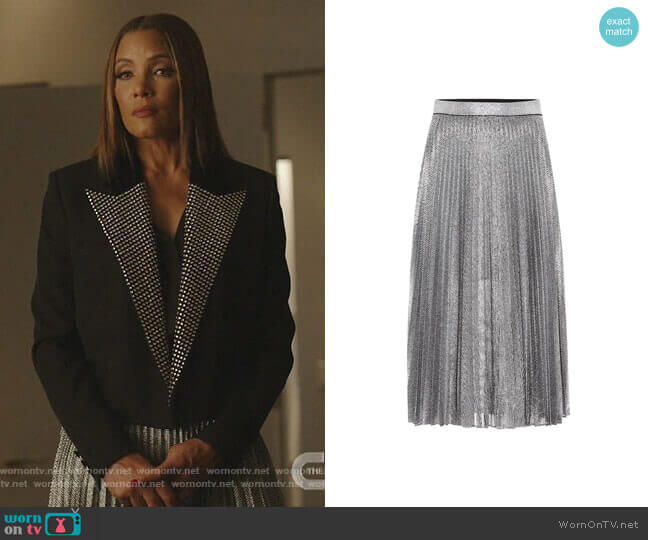 Metallic Pleated Midi Skirt by Christopher Kane worn by Dominique Deveraux (Michael Michele) on Dynasty