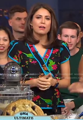 Cecilia’s black floral wrap top on Good Morning America