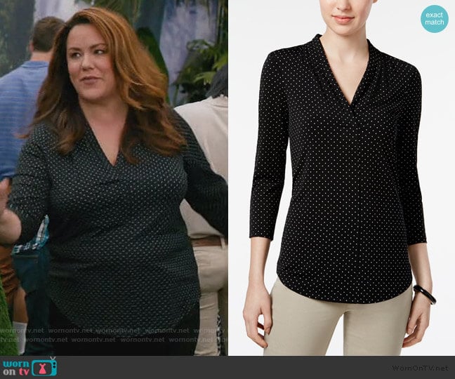 Printed V-Neck Top by Charter Club worn by Katie Otto (Katy Mixon) on American Housewife