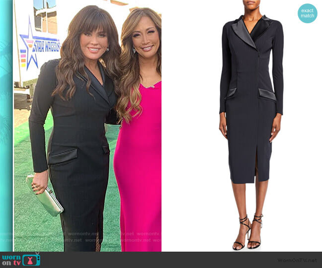 Pinstripe Tuxedo Sheath Dress by Chiara Boni La Petite Robe worn by Marie Osmond on The Talk