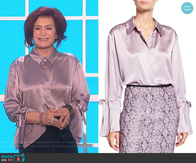 Elisia Tie Sleeve Top by Cinq a Sept worn by Sharon Osbourne on The Talk