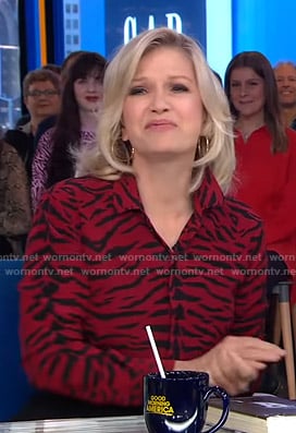 Diane Sawyer’s red zebra print blouse on Good Morning America