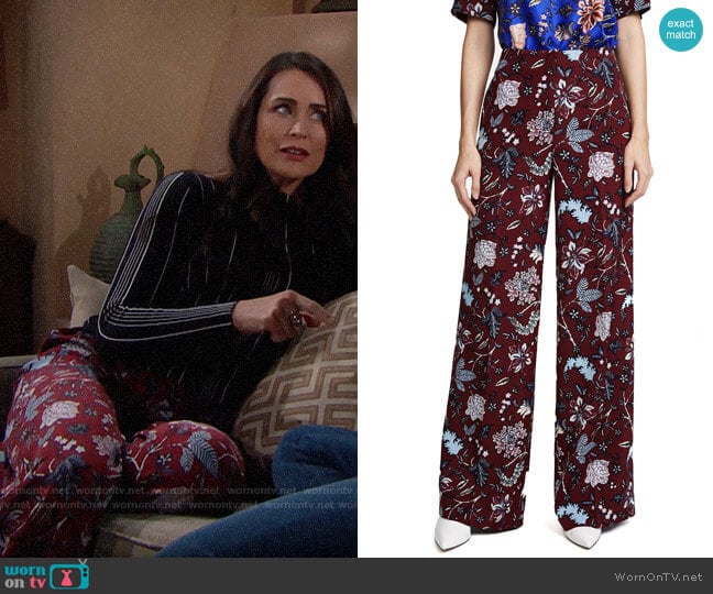 Diane von Furstenberg Canton Bordeaux Wide Leg Pants worn by Quinn Fuller (Rena Sofer) on The Bold and the Beautiful