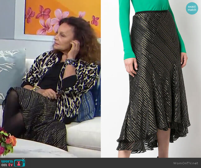 Debra Silk-Metallic Midi Skirt by Dvf worn by Diane von Furstenberg on Today Show