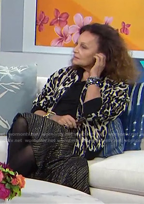 Diane von Furstenberg’s leopard bomber jacket and metallic skirt on Today