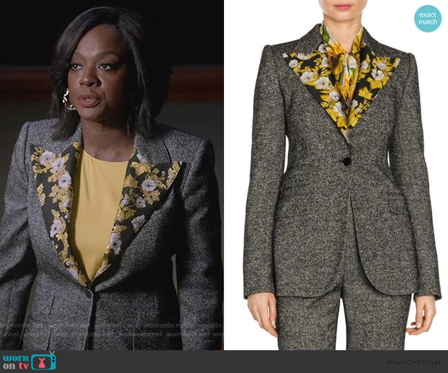 Brocade-trimmed wool-blend tweed jacket by Dolce & Gabbana worn by Annalise Keating (Viola Davis) on How to Get Away with Murder