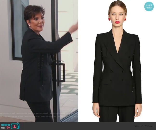 Lace-up Stretch Wool Blazer by Dolce & Gabbana worn by Kris Jenner on Keeping Up with the Kardashians