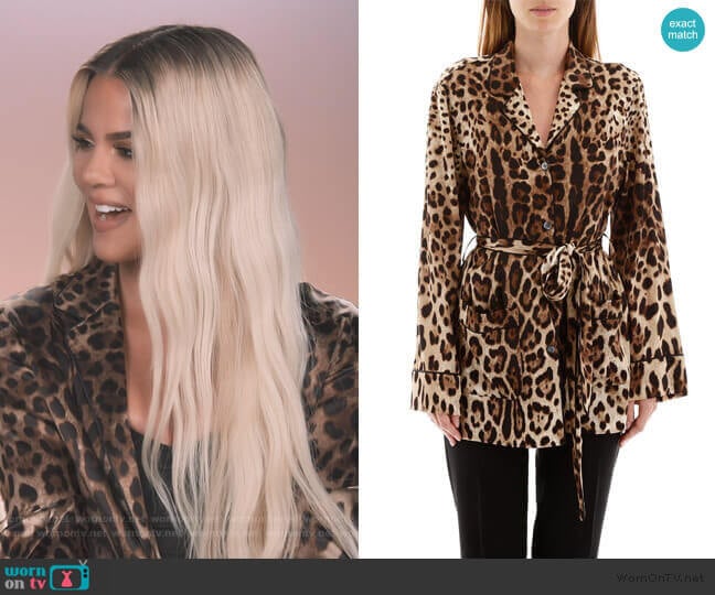 Leopard-Print Satin Pajama Shirt by Dolce & Gabbana worn by Khloe Kardashian on Keeping Up with the Kardashians