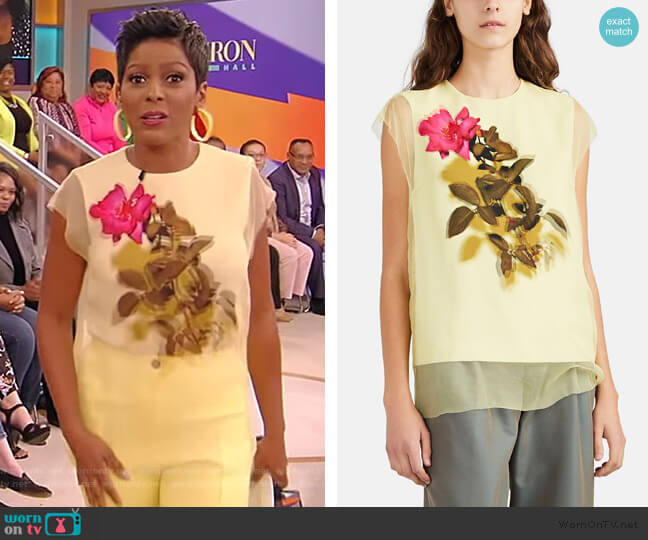Mesh-Overlay Floral Silk Blouse by Dries Van Noten worn by Tamron Hall  on Tamron Hall Show