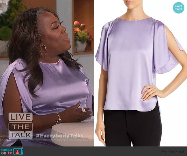 Tamra Silk Slit-Sleeve Top by Elie Tahari worn by Sheryl Underwood on The Talk