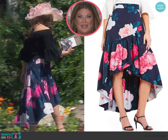 Floral Faux Wrap Hi-low Skirt by Eliza J worn by Emily Simpson on The Real Housewives of Orange County