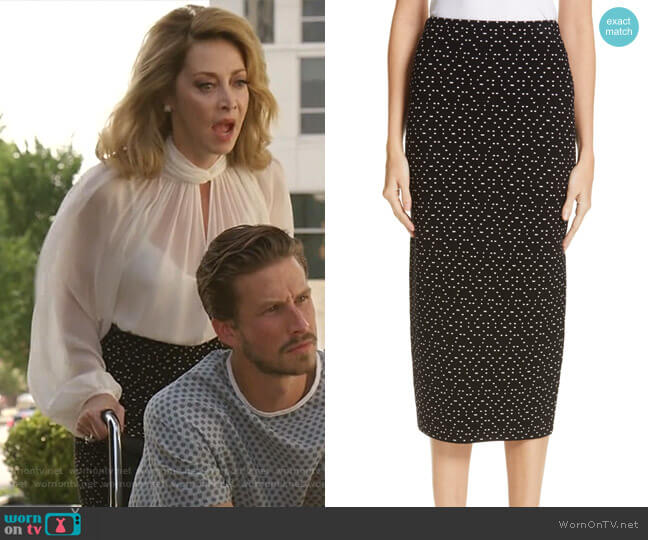 Polka Dot Stretch Pencil Skirt by Emporio Armani worn by Laura Van Kirk (Sharon Lawrence) on Dynasty