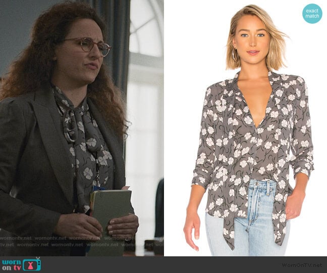 WornOnTV: Nina Cummings’s gray floral tie blouse on Madam Secretary ...