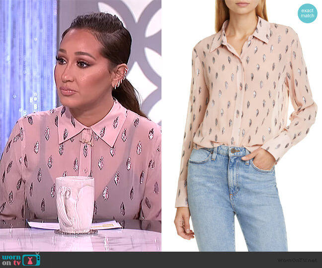 Sedienne Metallic Leaves Blouse by Equipment worn by Adrienne Houghton on The Real