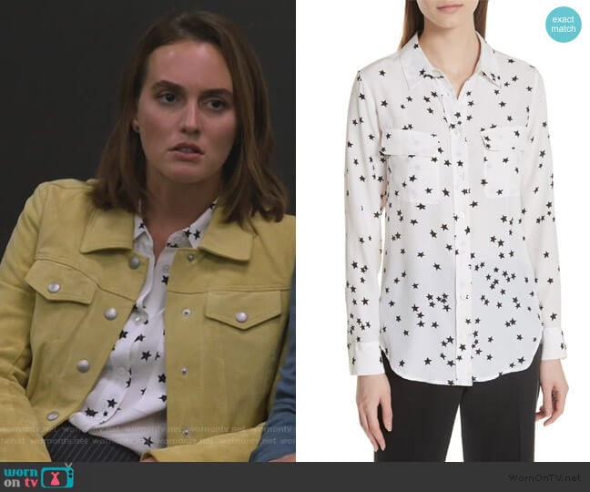 Starry Night Silk Shirt by Equipment worn by Angie (Leighton Meester) on Single Parents