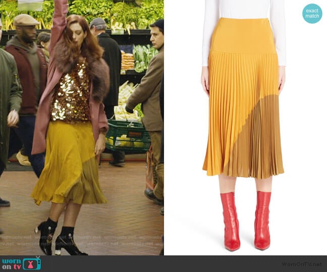 Pleated Silk Crepe de Chine Skirt by Fendi worn by Lexi (Anne Hathaway) on Modern Love