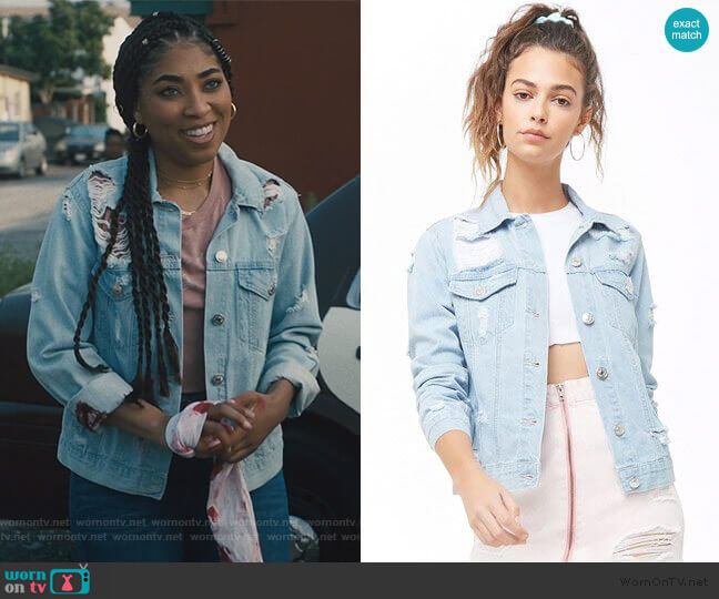 WornOnTV: Peri’s distressed denim jacket and print tee on Light as a ...