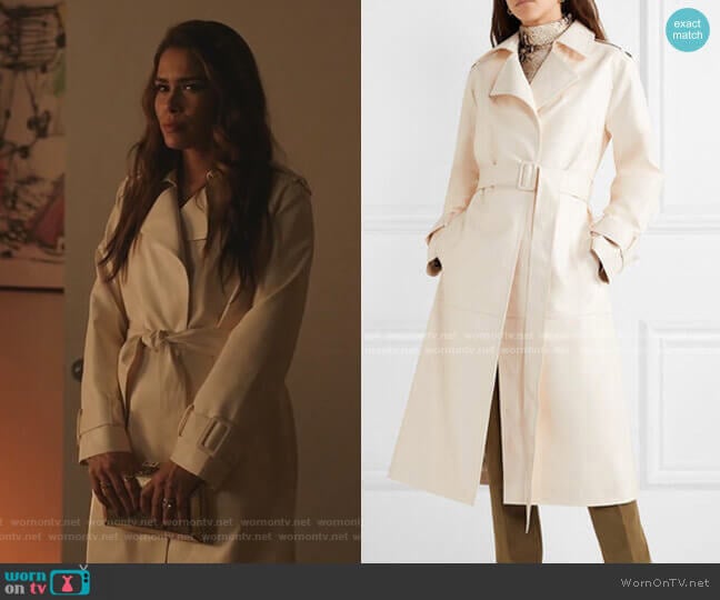 Eve Faux Leather Trench Coat by Frankie Shop worn by Cristal Jennings (Daniella Alonso) on Dynasty