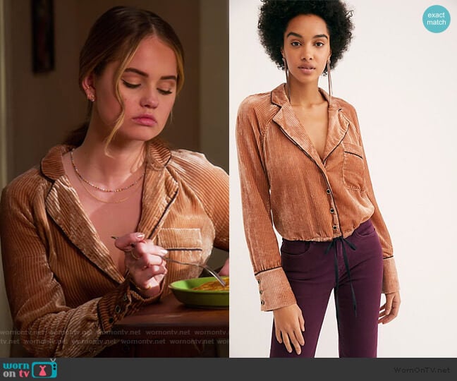 Aspen Nights Velvet Top by Free People worn by Patty Bladell (Debby Ryan) on Insatiable