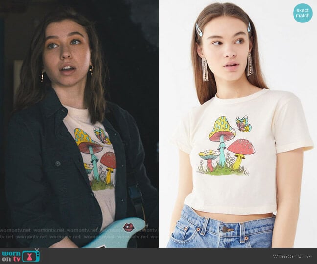 Mushroom Butterfly Baby Tee by Future State worn by Sammi Karras (Katelyn Nacon) on Light as a Feather