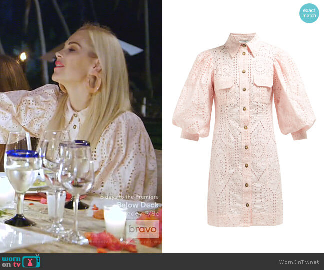 Broderie-Anglaise Shirtdress by Ganni worn by Kameron Westcott on The Real Housewives of Dallas