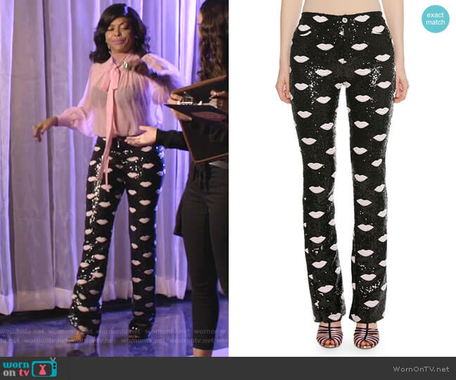 Lip-Embroidered Skinny Sequin Pants by Giambattista Valli worn by Cookie Lyon (Taraji P. Henson) on Empire