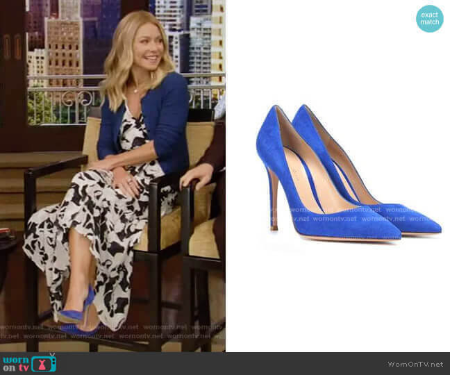 Gianvito Suede Pumps by Gianvito Rossi worn by Kelly Ripa on Live with Kelly and Mark