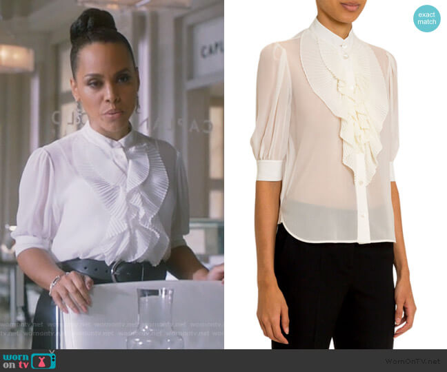 Ruffled-Front Silk Button-Front Shirt by Givenchy worn by Tegan Price (Amirah Vann) on How to Get Away with Murder