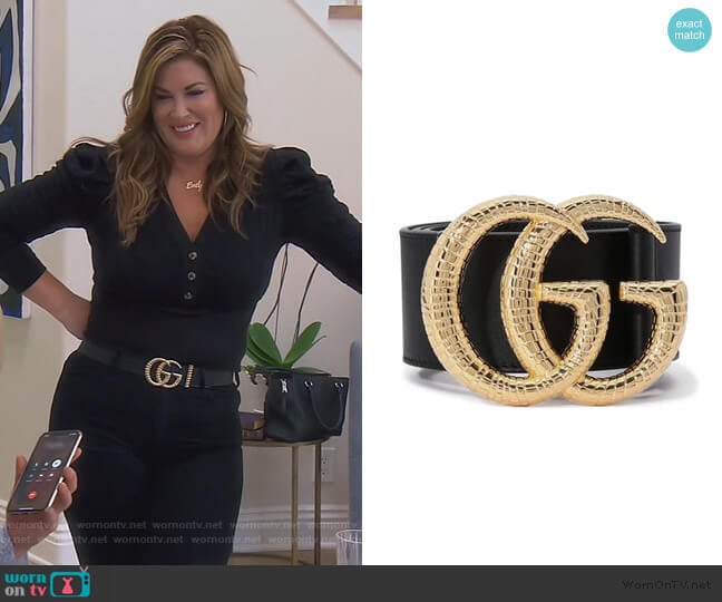 Marmont Lizard Buckle Leather Belt by Gucci worn by Emily Simpson on The Real Housewives of Orange County