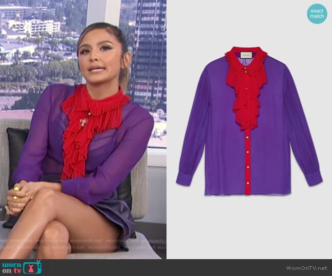 Silk Ruffle Front Shirt by Gucci worn by Erin Lim on E! News