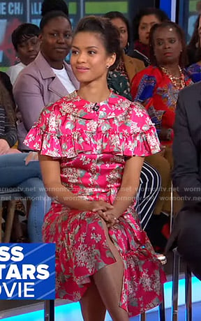 Gugu Mbatha-Raw’s pink floral midi dress on Good Morning America