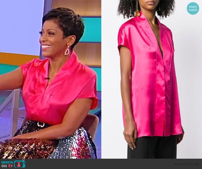 WornOnTV: Tamron’s pink satin top and metallic skirt on Tamron Hall ...