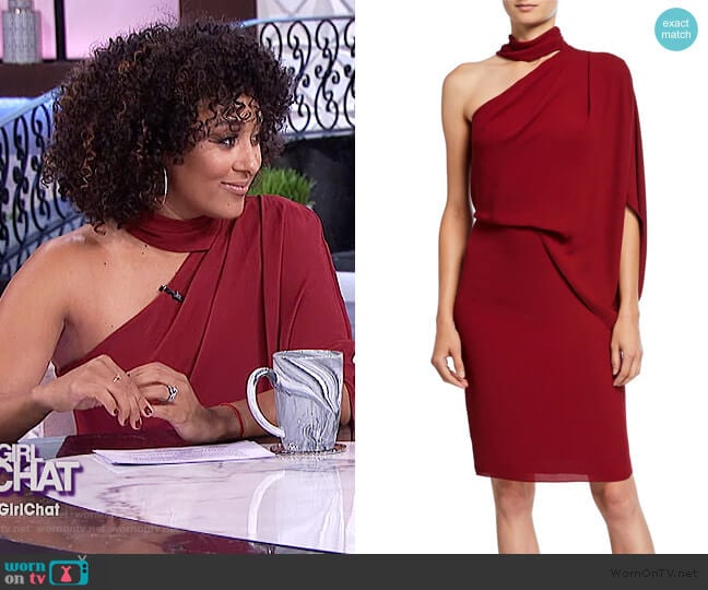 Wrap Neck Asymmetrical Drape Dress by Halston worn by Tamera Mowry on The Real