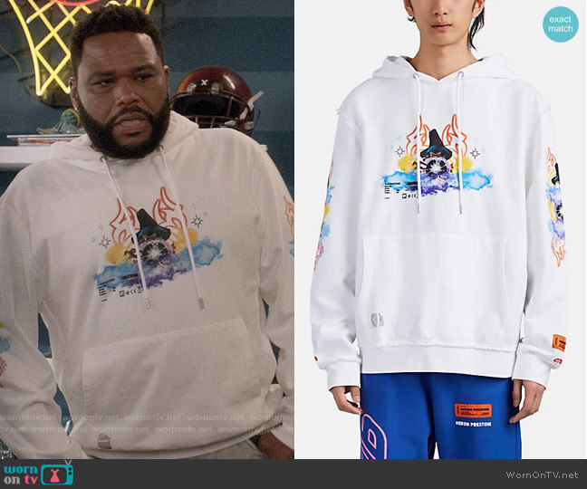 Heron Preston Folkloric-Wizard Cotton French Terry Hoodie worn by Andre Johnson (Anthony Anderson) on Black-ish