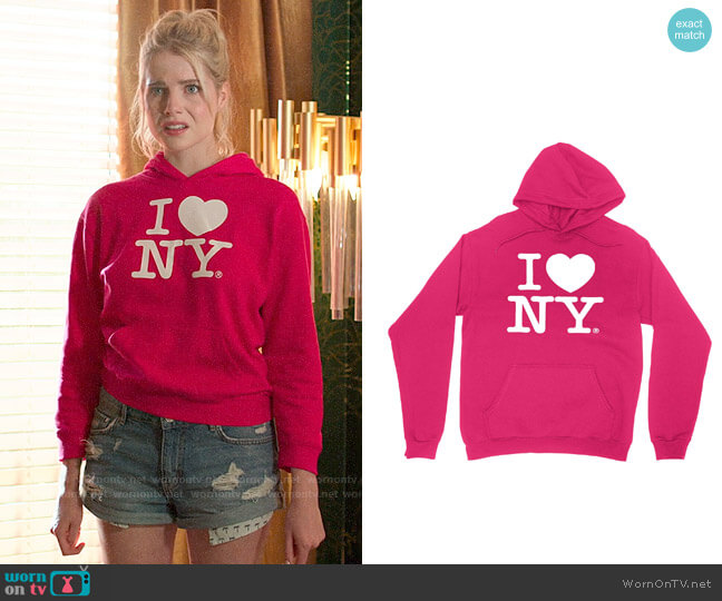 I Love NY New York Hoodie Screen Print Heart Sweatshirt Hot Pink worn by Astrid (Lucy Boynton) on The Politician