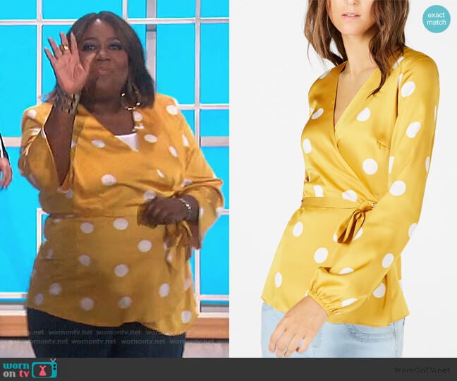 Dotted Wrap Blouse by INC International Concepts worn by Sheryl Underwood on The Talk