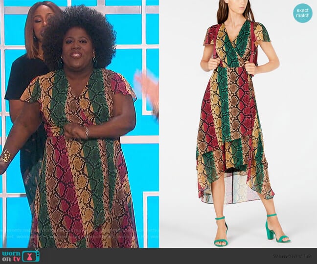 Snake-Embossed Wrap Dress by INC International Concepts worn by Sheryl Underwood on The Talk