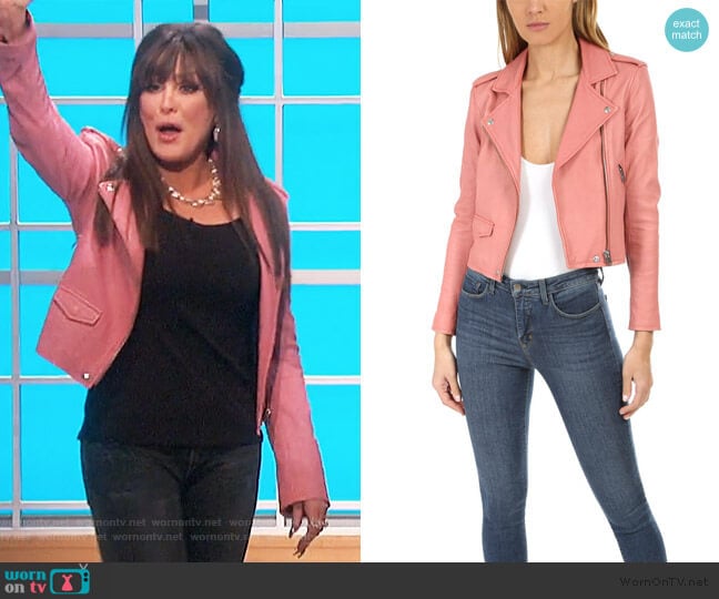 Ashville Leather Jacket in Blush Lurex by IRO worn by Marie Osmond on The Talk