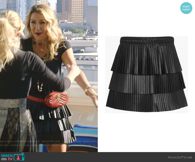 Farrah Pleated Leather Skirt by Intermix worn by Kary Brittingham on The Real Housewives of Dallas