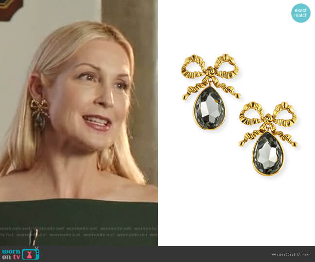 Kira Bow Drop Earrings by Jennifer Behr worn by Melissa Daniels (Kelly Rutherford) on Dynasty