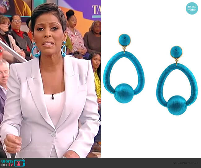 Blue Oval Ball Earrings by Jennifer Miller worn by Tamron Hall on Tamron Hall Show