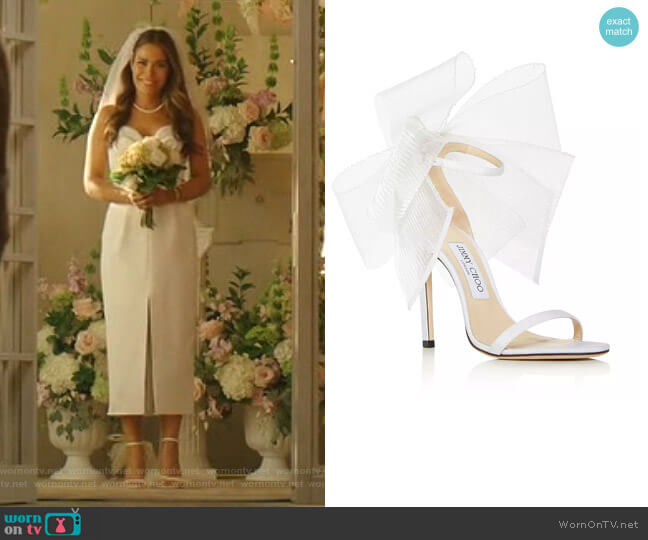 Aveline Tulle Bow Leather Sandals by Jimmy Choo worn by Cristal Jennings (Daniella Alonso) on Dynasty