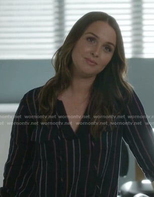 Jo’s black striped v-neck blouse on Greys Anatomy