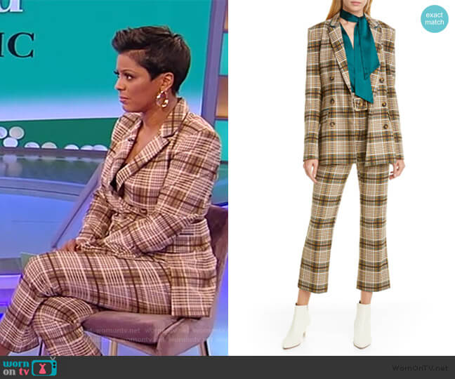 Double Breasted Plaid Jacket and pants by Jonathan Simkhai worn by Tamron Hall  on Tamron Hall Show